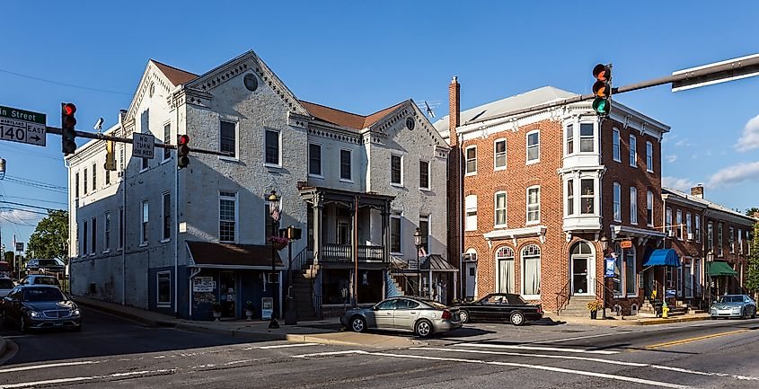 Emmitsburg's square seen from the southeast corner